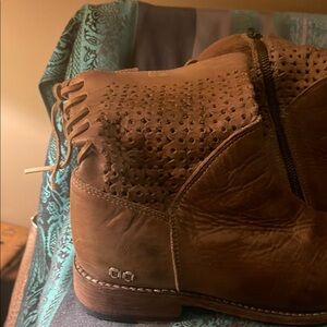 Fringe Perforated Leather Ankle Boots
